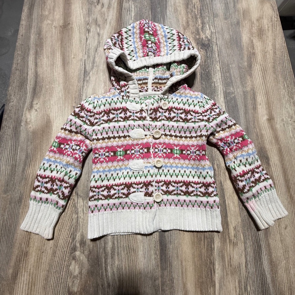 Cottagecore Genuine Kids OshKosh Hooded Cardigan Fair Isle Toggle Sweater 4T